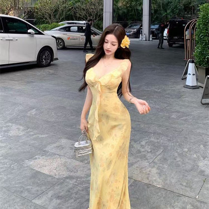 Yellow Ruffled Sleeveless Dress