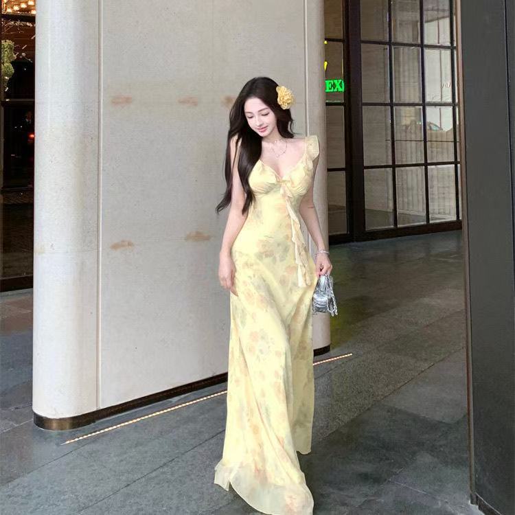 Yellow Ruffled Sleeveless Dress