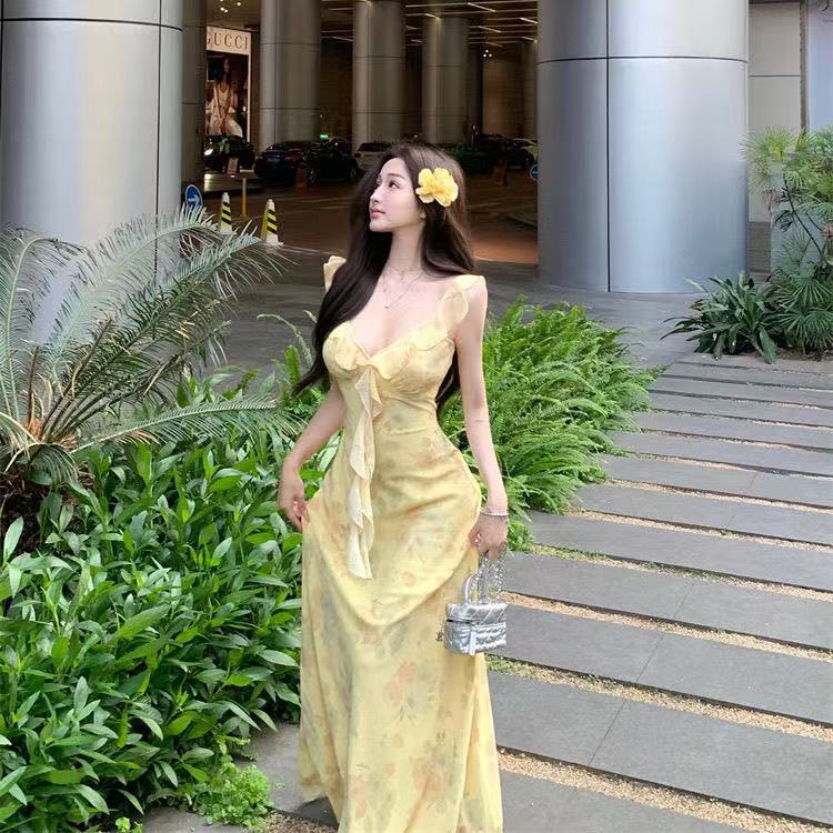 Yellow Ruffled Sleeveless Dress