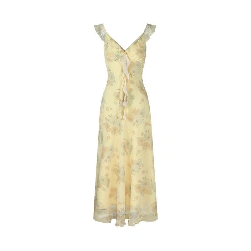 Yellow Ruffled Sleeveless Dress