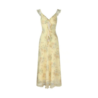 Yellow Ruffled Sleeveless Dress