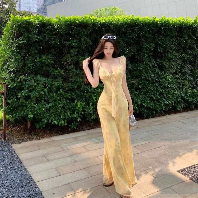 Yellow Ruffled Sleeveless Dress