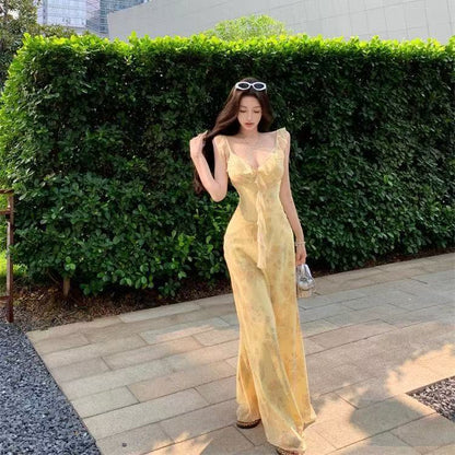 Yellow Ruffled Sleeveless Dress