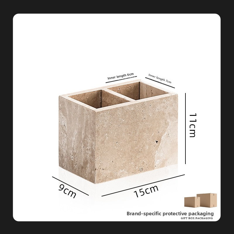 Yellow Travertine Bathroom Toiletry Storage Set