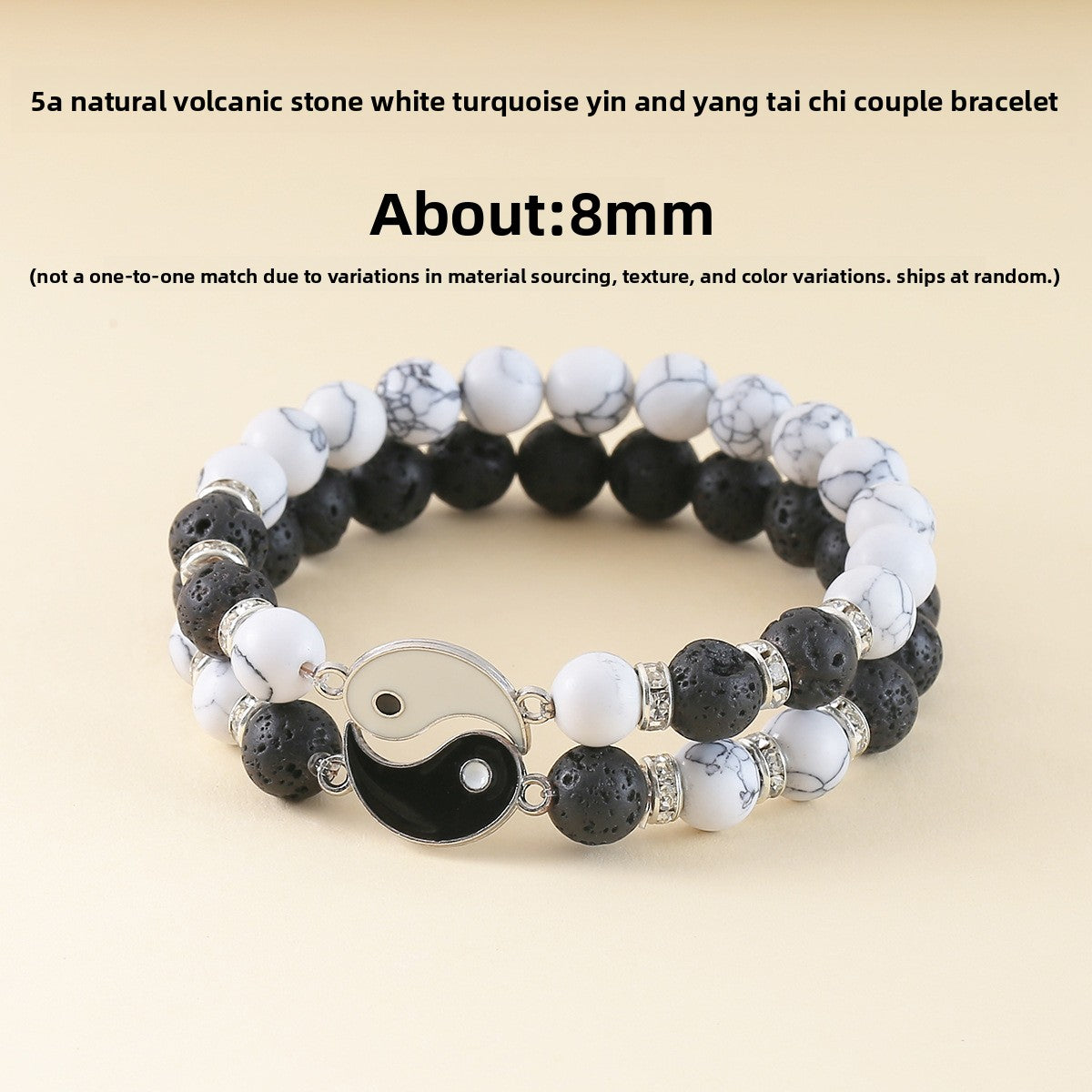 Yin Yang Tai Chi Couple Natural Stone Bracelet