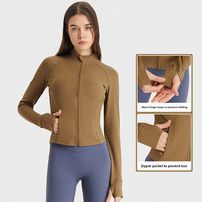 Yoga Jacket with Zipper Pocket Slim Fit Fitness Sports Wear