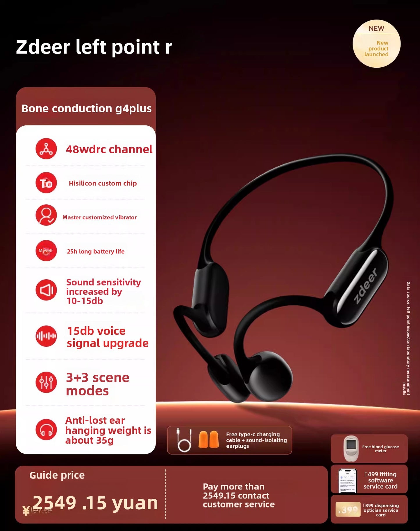 ZDEER Left-Side Bone Conduction Hearing Aid for Elderly