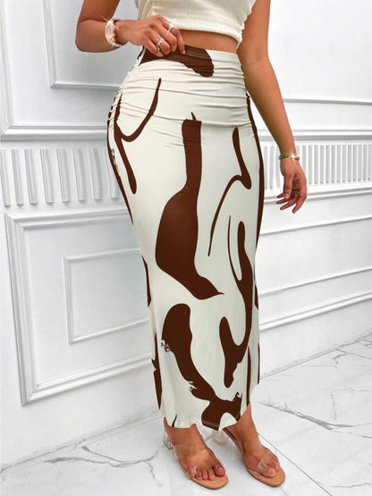 Zebra Print High Waist Fishtail Denim Skirt