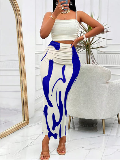 Zebra Print High Waist Fishtail Denim Skirt