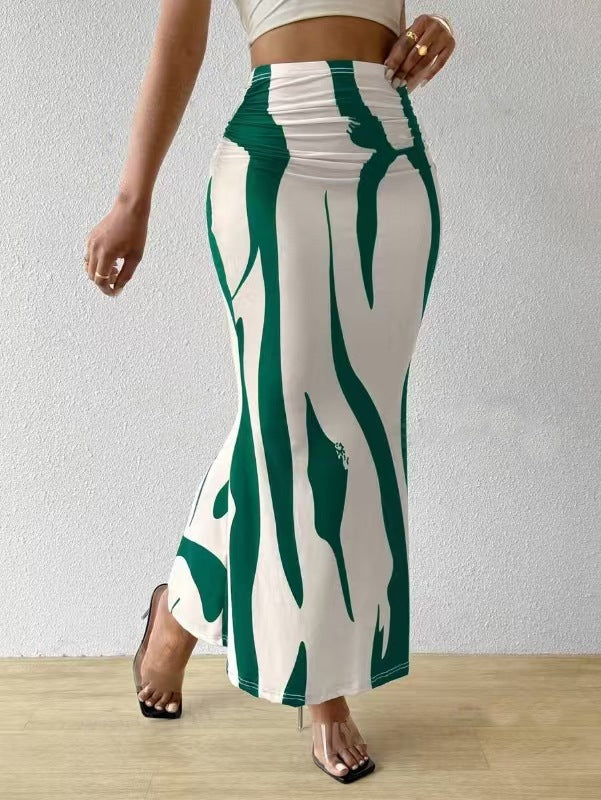 Zebra Print High Waist Fishtail Denim Skirt