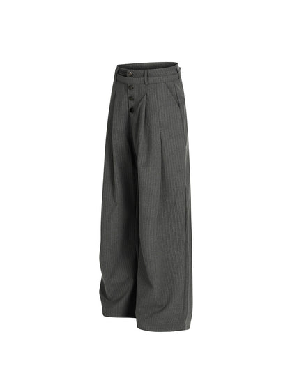 Zen Pleated Straight Leg Casual Pants with Ribbon Drape