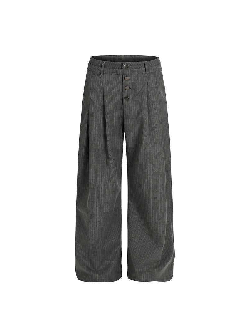 Zen Pleated Straight Leg Casual Pants with Ribbon Drape