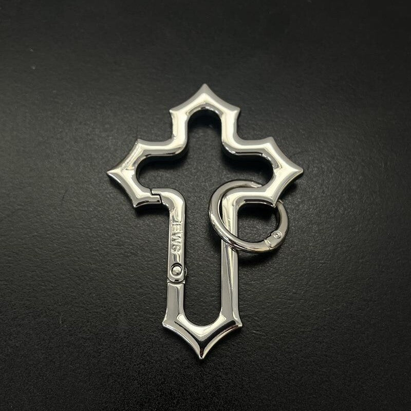 Zinc Alloy Hollow Cross Keychain with Ring