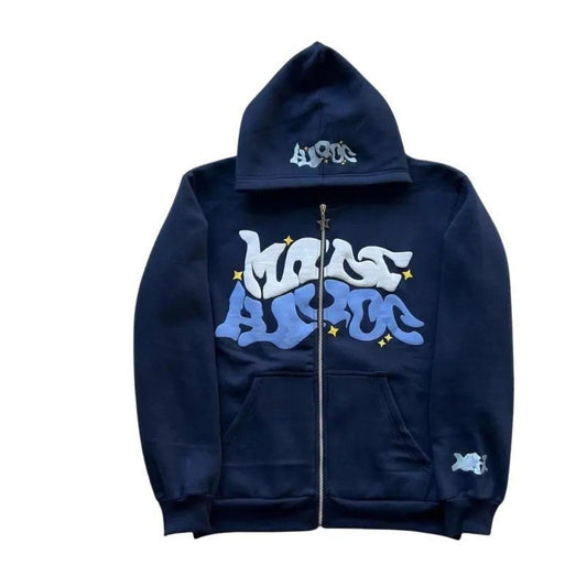 Zip Front Graphic Print Hoodie
