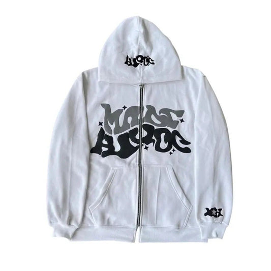 Zip Front Graphic Print Hoodie