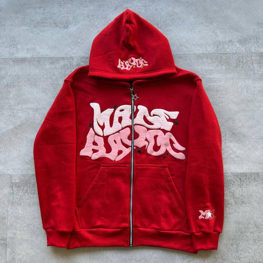 Zip Front Graphic Print Hoodie