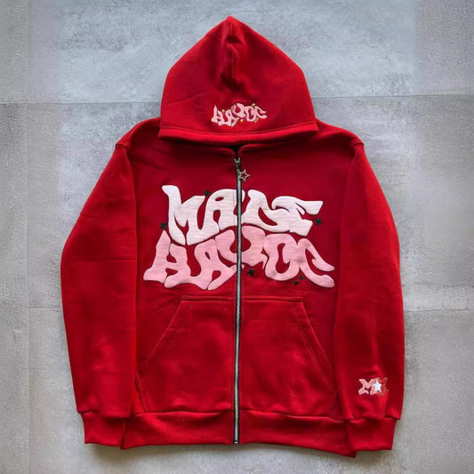 Zip Front Graphic Print Hoodie