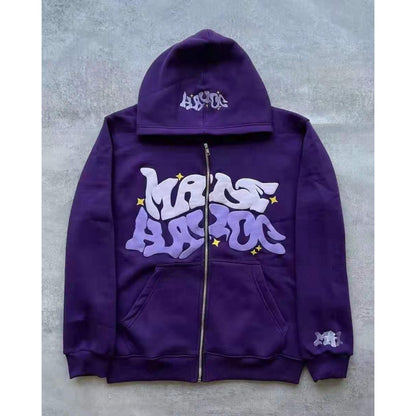 Zip Front Graphic Print Hoodie