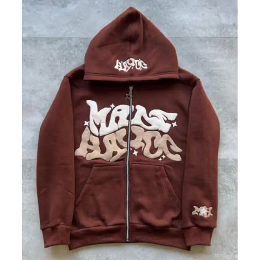 Zip Front Graphic Print Hoodie