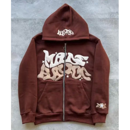 Zip Front Graphic Print Hoodie