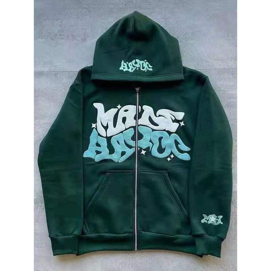 Zip Front Graphic Print Hoodie