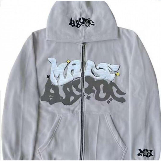 Zip Front Graphic Print Hoodie