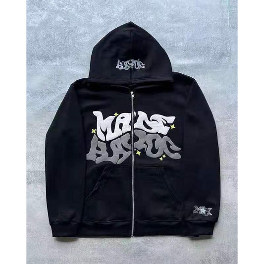 Zip Front Graphic Print Hoodie