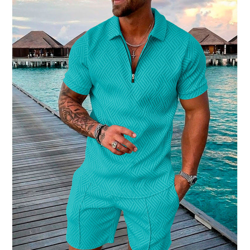 Zip-up collar short sleeves