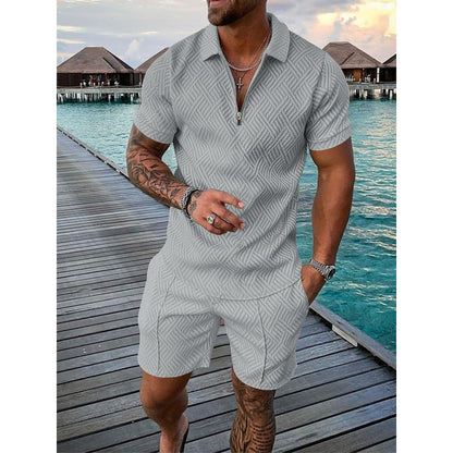Zip-up collar short sleeves