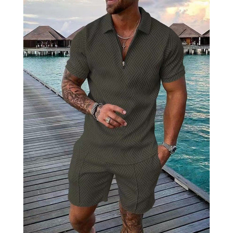 Zip-up collar short sleeves