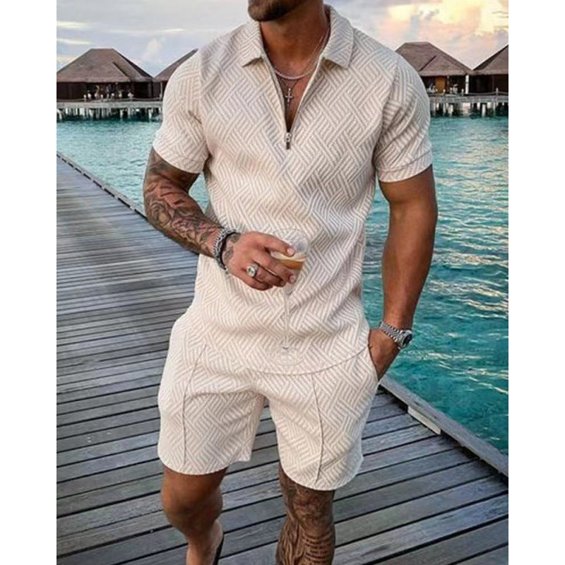 Zip-up collar short sleeves