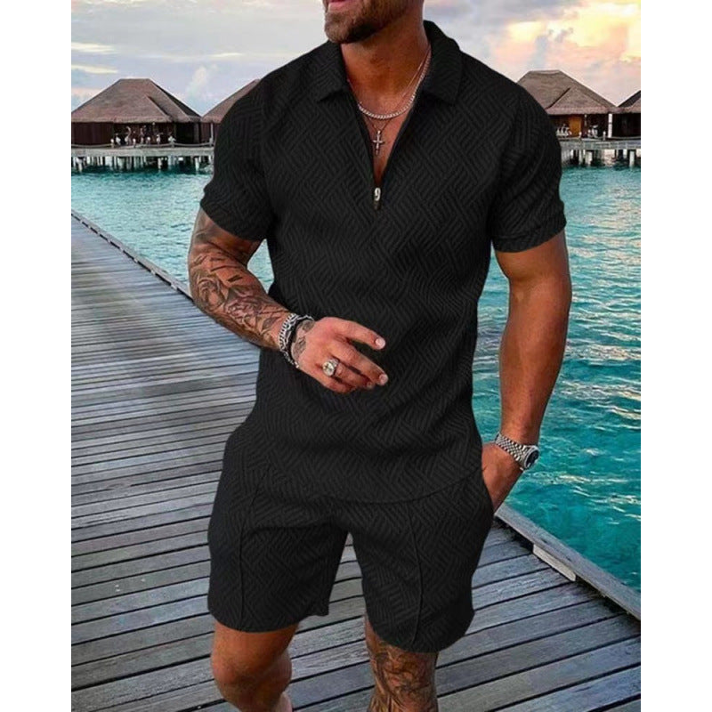 Zip-up collar short sleeves