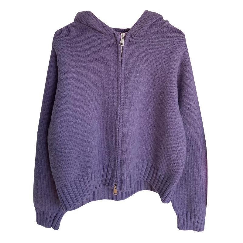 Zipper Hooded Knitted Cardigan for Women