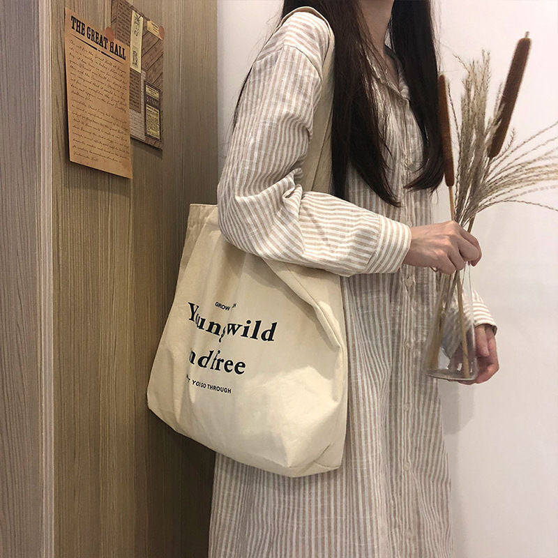 Zipper Letter Canvas Bag Vintage Style