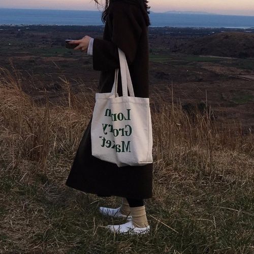 Zipper Letter Canvas Bag Vintage Style
