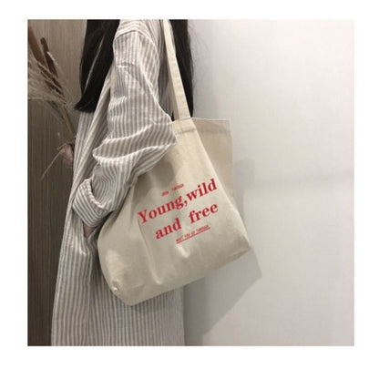 Zipper Letter Canvas Bag Vintage Style