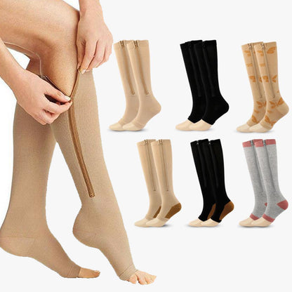 Zipper Open-Toe Compression Socks for Women Leg Shaping Calf Socks
