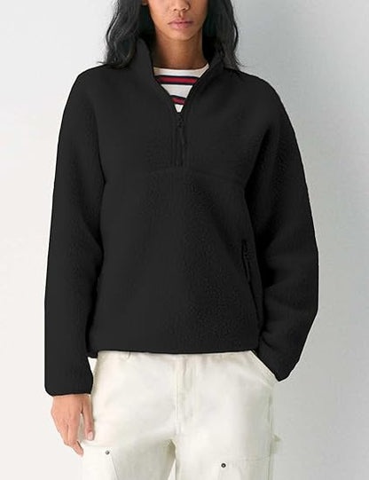 Zipper Pullover Lamb Wool Sweatshirt