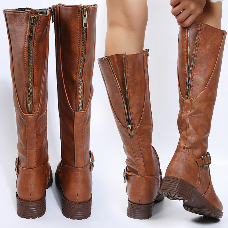 Zipper thigh-high boots