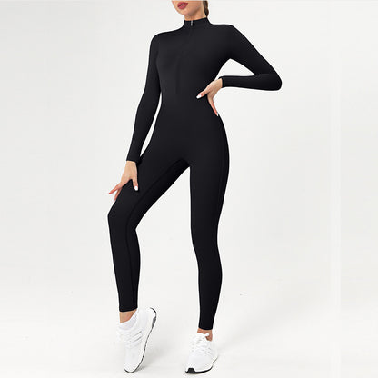 Zipper unlined long-sleeved yoga one-piece suit