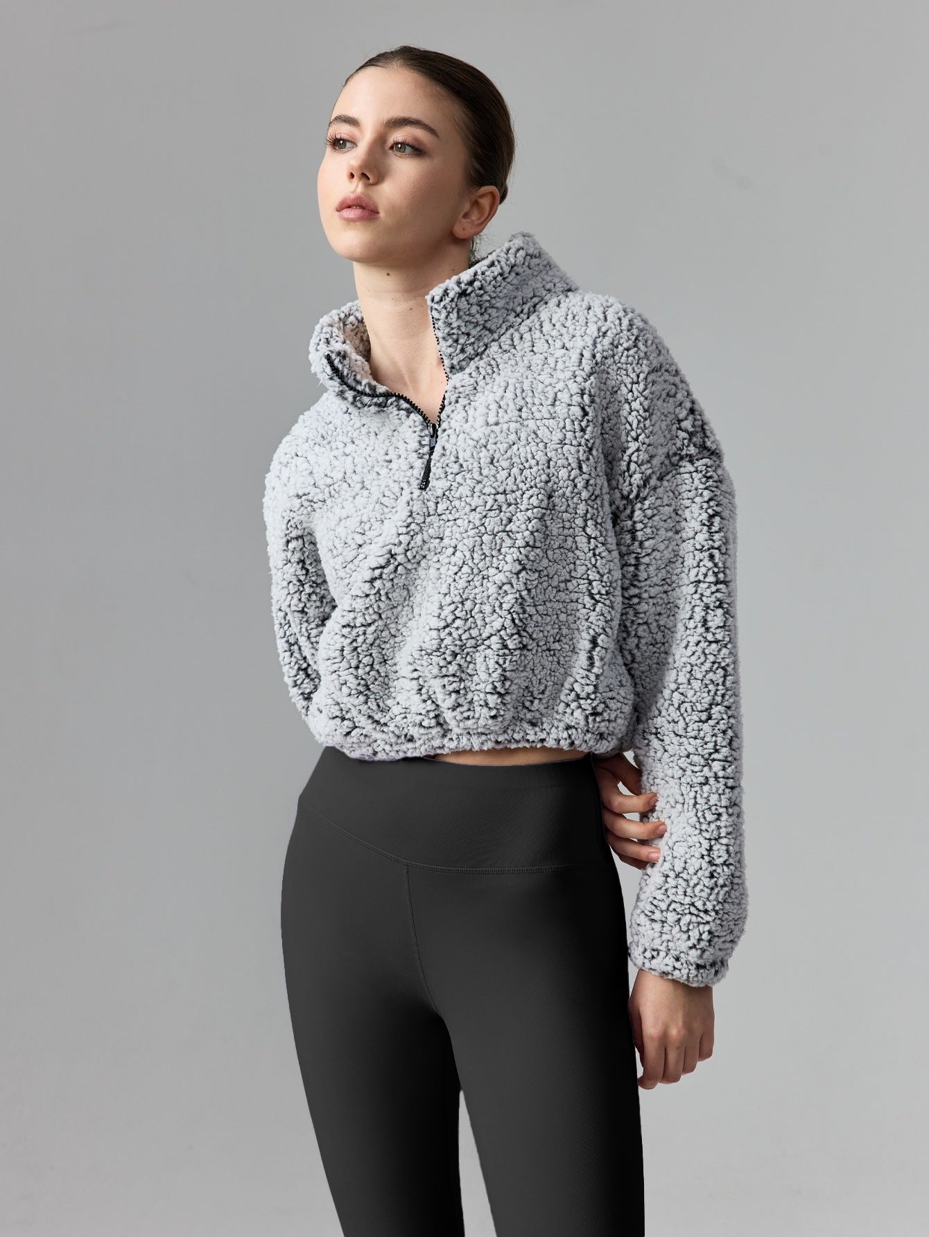 Zippered plush long-sleeved hoodie