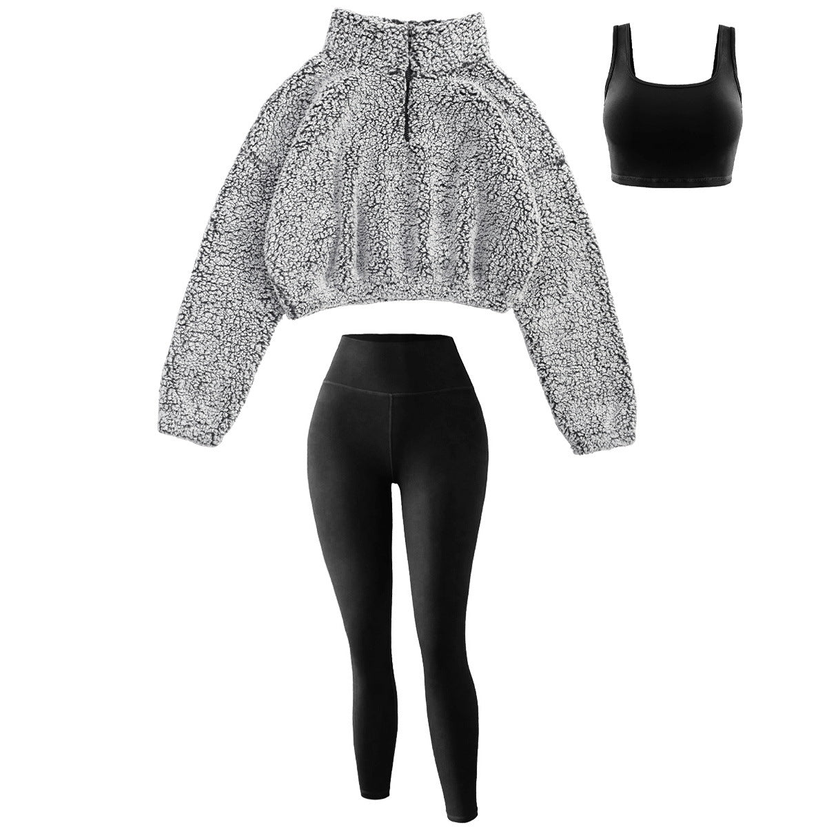 Zippered plush long-sleeved hoodie