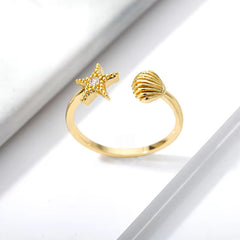 Shell zircon ring gold