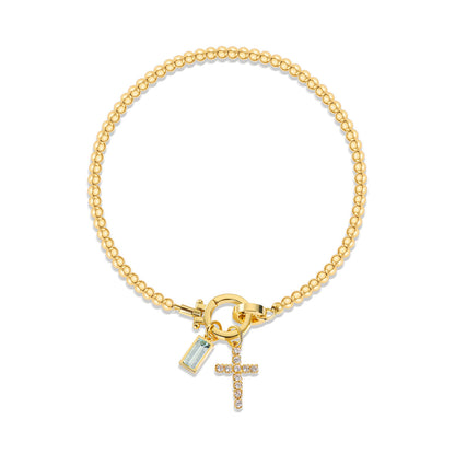 Zircon Birthstone Cross Pendant Beaded Bracelet
