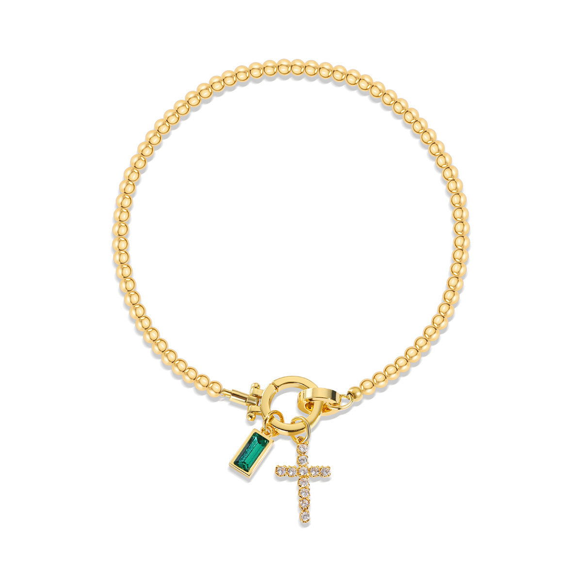 Zircon Birthstone Cross Pendant Beaded Bracelet