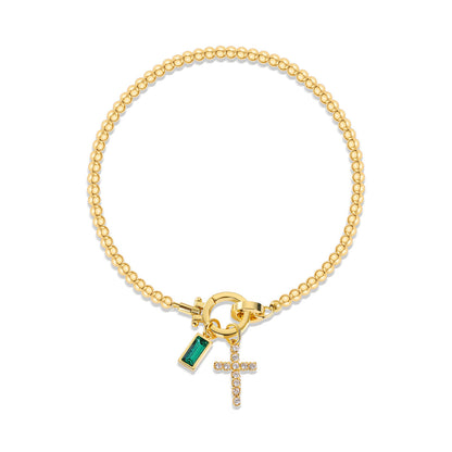 Zircon Birthstone Cross Pendant Beaded Bracelet