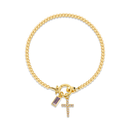 Zircon Birthstone Cross Pendant Beaded Bracelet