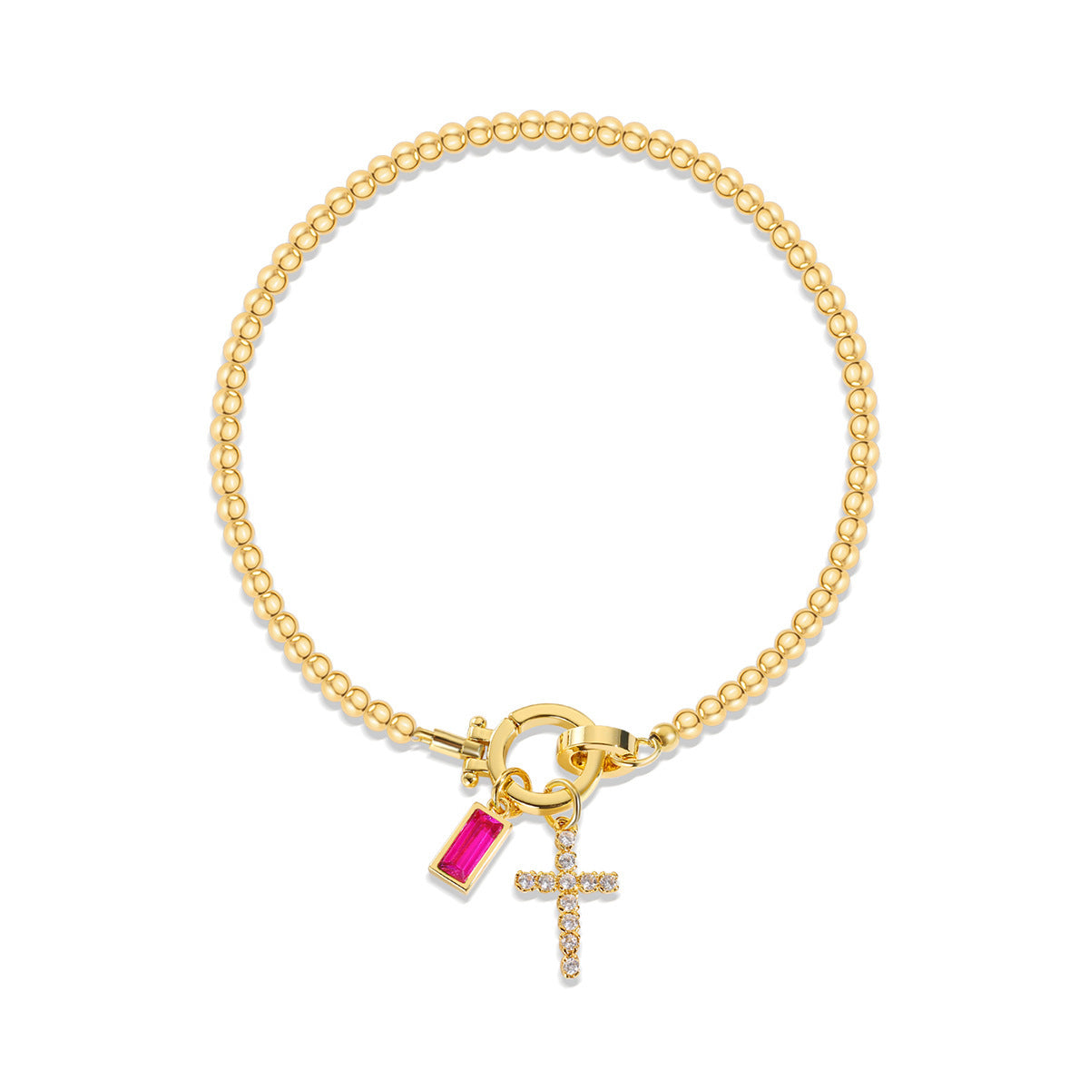 Zircon Birthstone Cross Pendant Beaded Bracelet