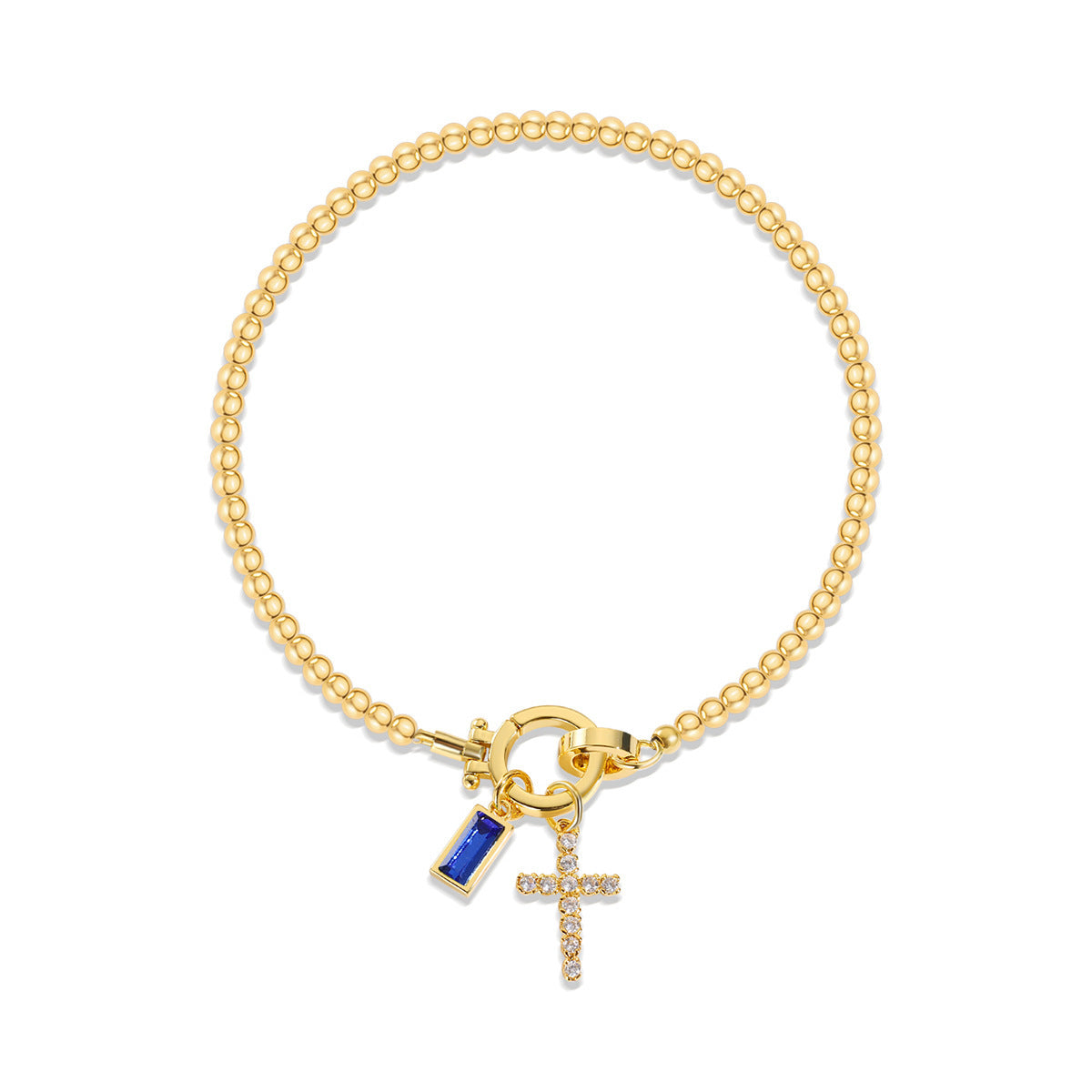 Zircon Birthstone Cross Pendant Beaded Bracelet