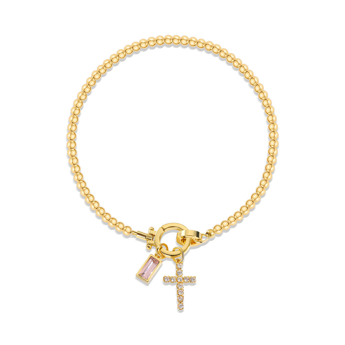 Zircon Birthstone Cross Pendant Beaded Bracelet